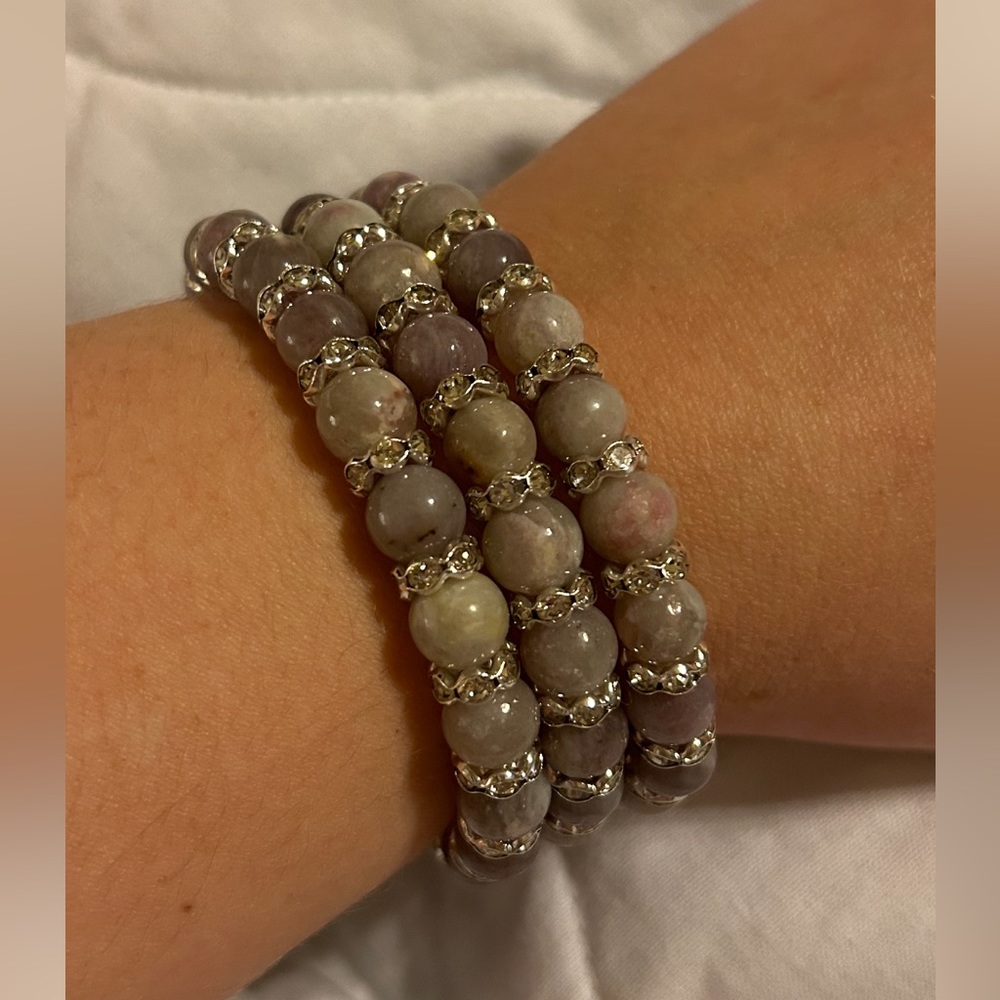 Set of 3 Handmade Stretchy Pink Tourmaline Crystal Bracelets